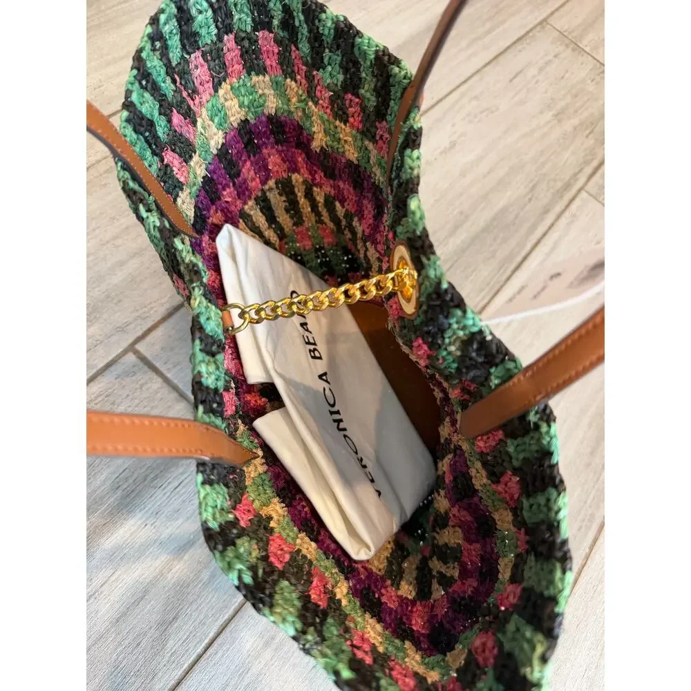 NEW Veronica Beard Raffia Anchor Basket Tote Striped Handbag